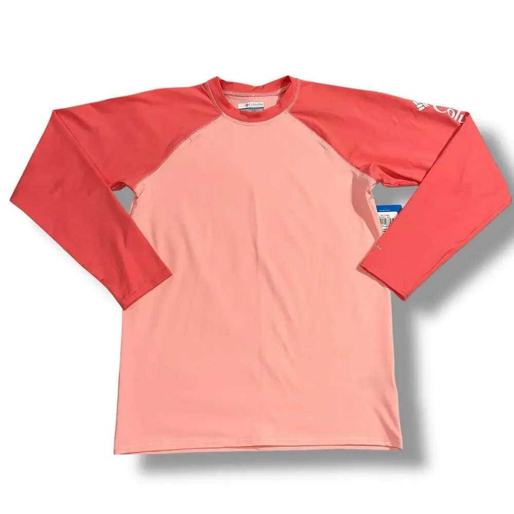 Columbia Girls U Vista Brook Printed Long Sleeve Swim Shirt Rash Guard Pink Larg